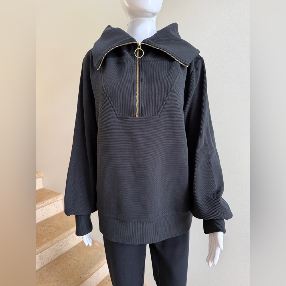 NWOT VARLEY Vine Pullover Funnel-Neck Sweater Sweatshirt, Size Large, Black - Picture 2 of 7